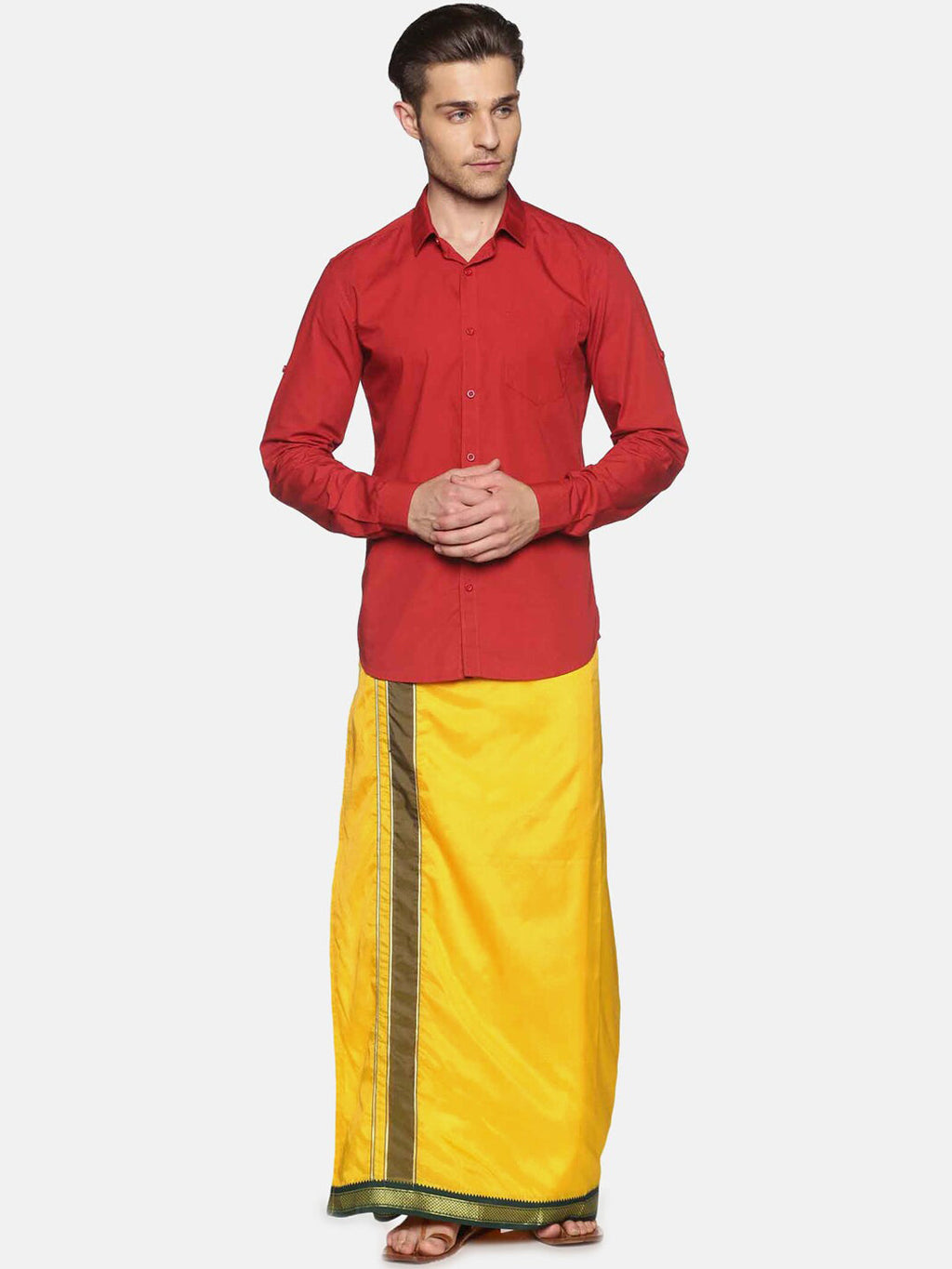 Sethukrishna Men Yellow Solid Readymade Dhoti