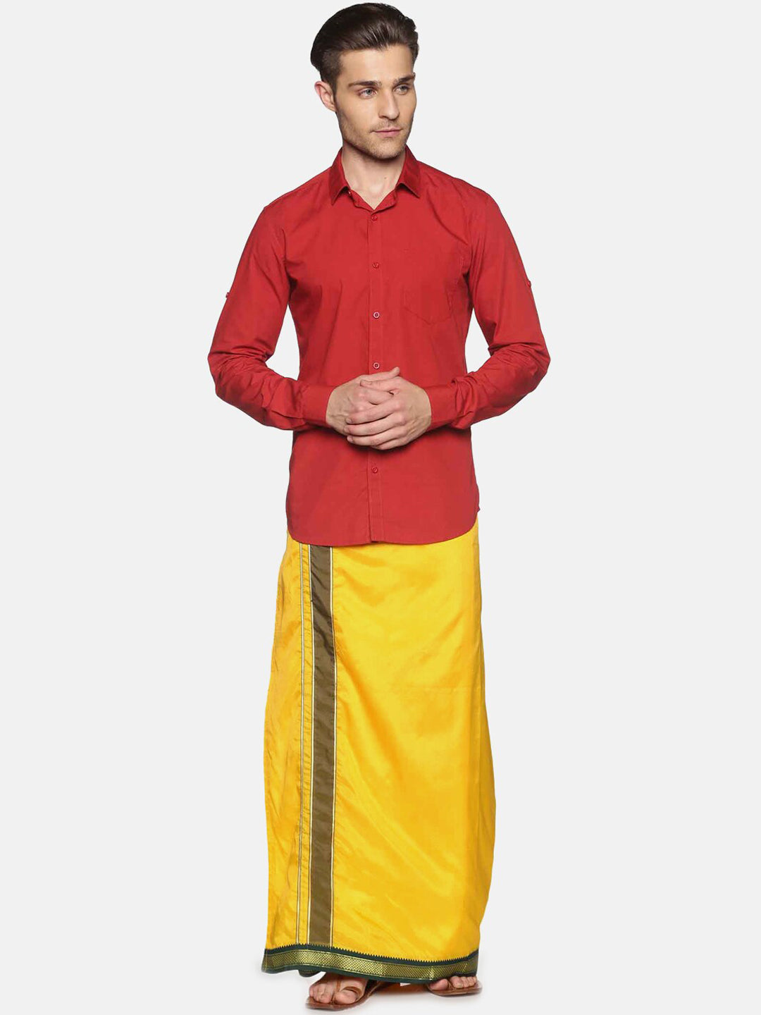 Sethukrishna Men Yellow Solid Readymade Dhoti