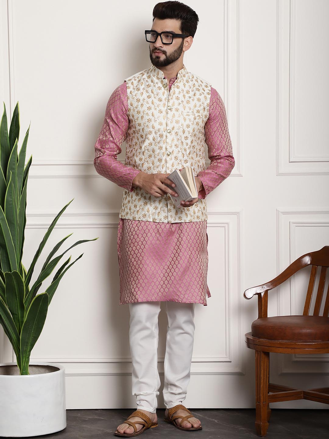 Sojanya Ethnic Motifs Regular Kurta With Churidar & With Nehru Jacket