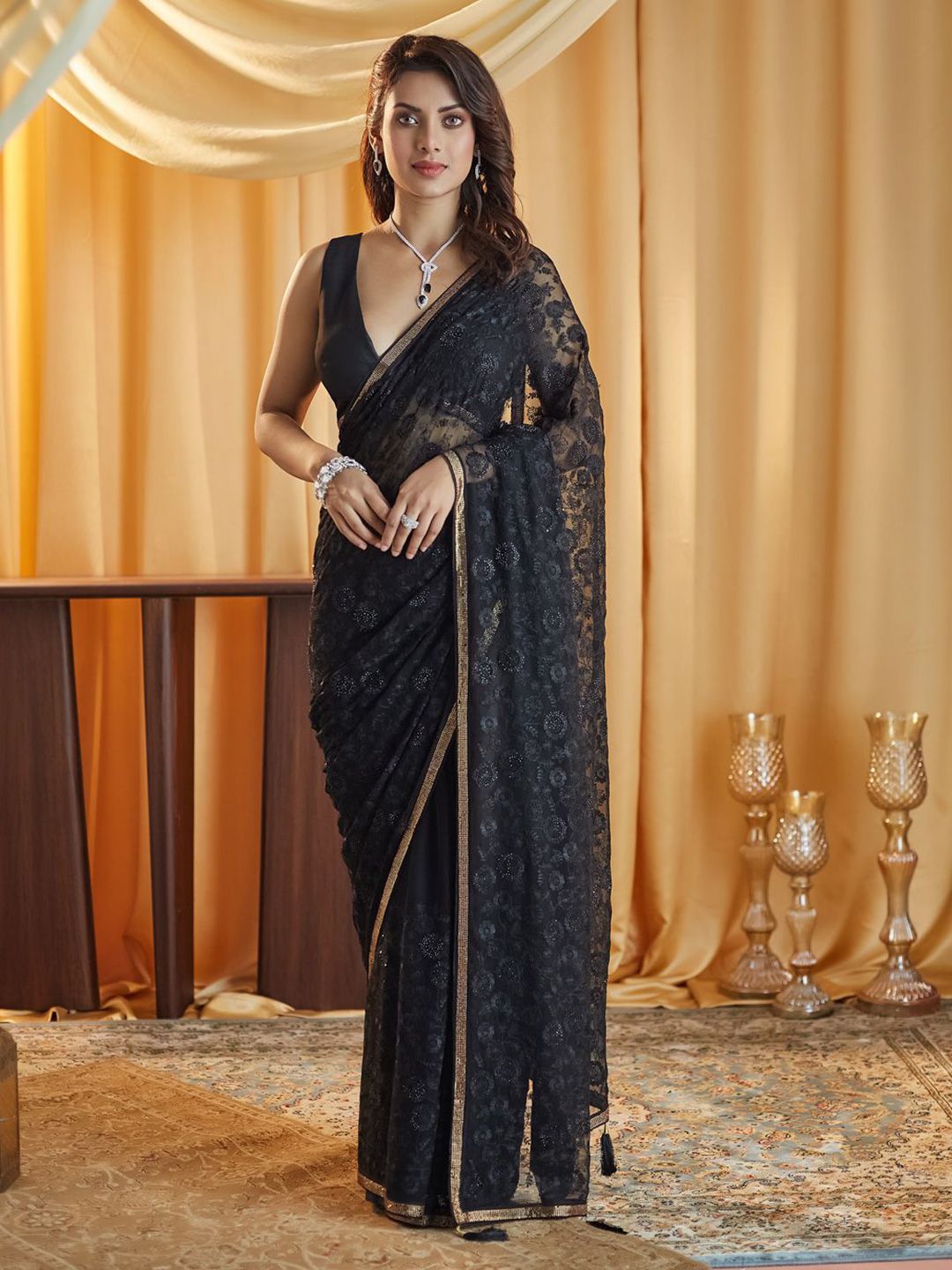 kasee Embellished Chikankari Pure Chiffon Saree