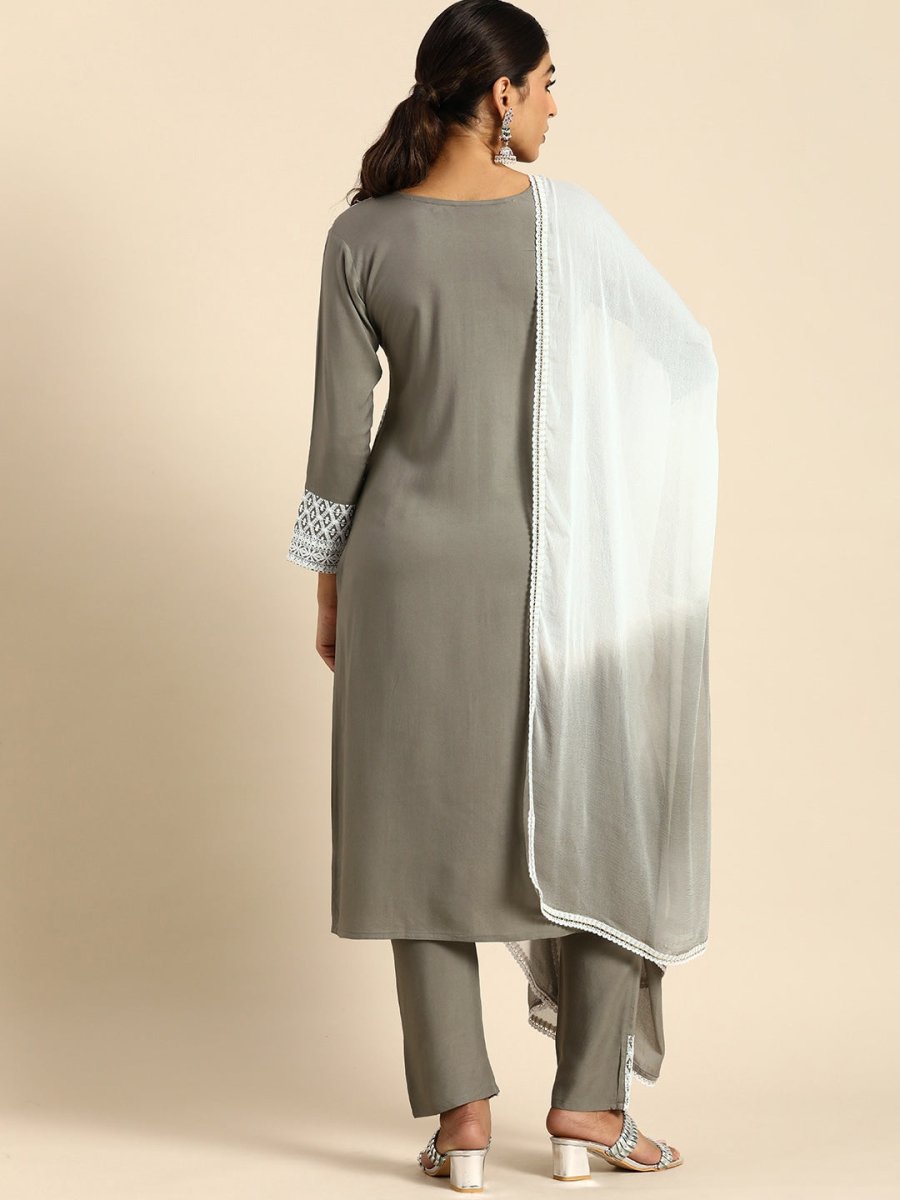 All About You Women Embroidered Chikankari Kurta With Trousers & With Dupatta