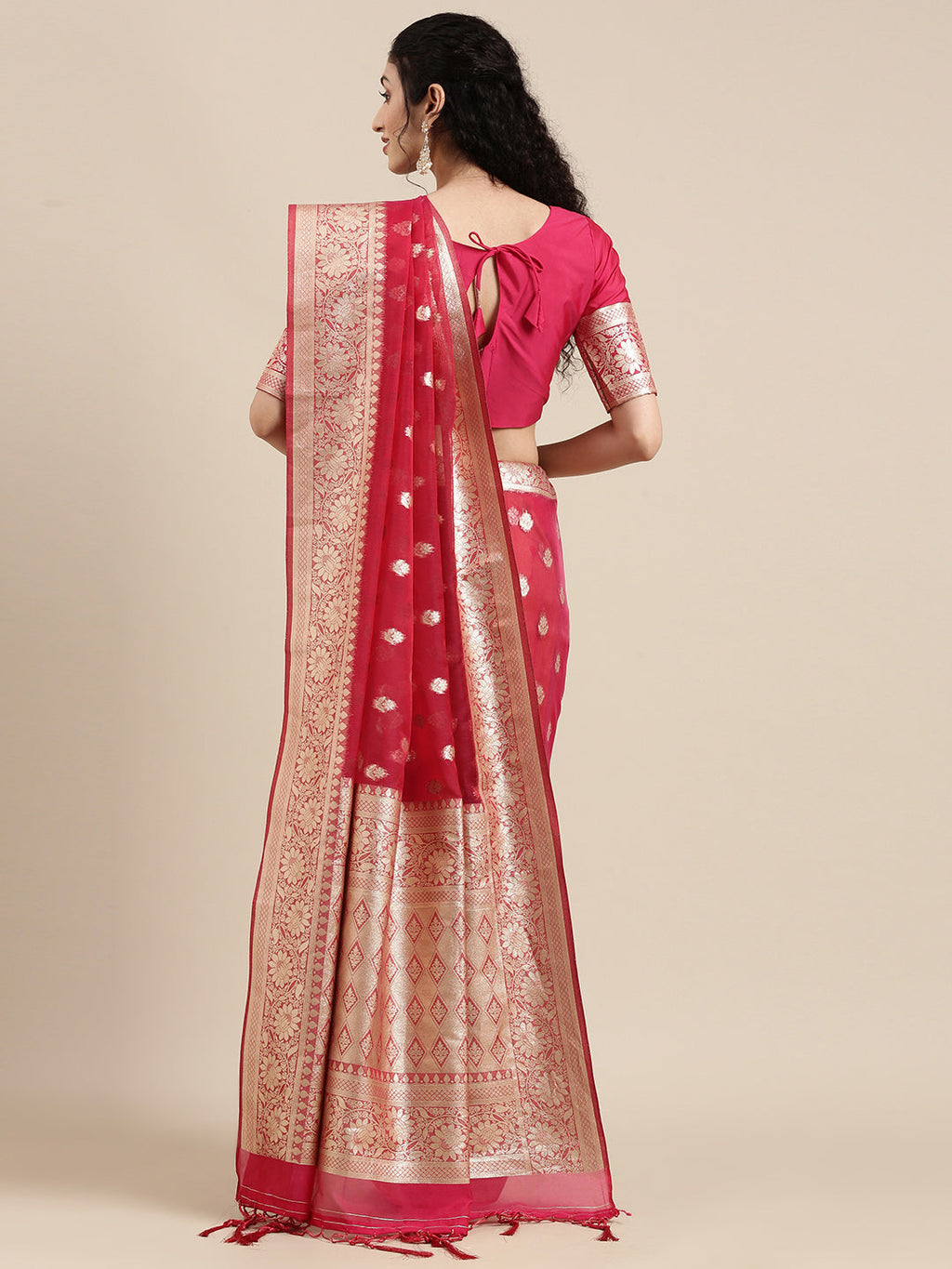 Saree Mall Red Ethnic Motifs Zari Organza Banarasi Saree