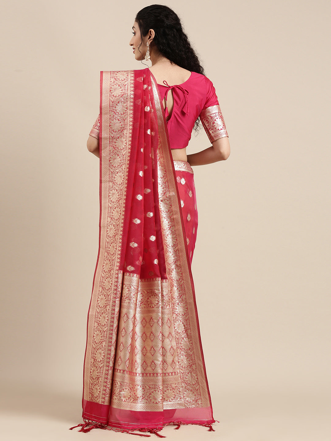 Saree Mall Red Ethnic Motifs Zari Organza Banarasi Saree