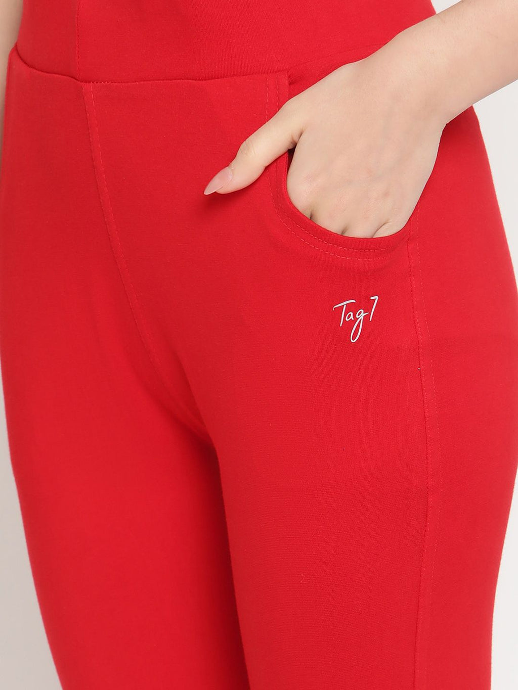 TAG 7 Women Set of 2 Red & White Ankle Length Leggings