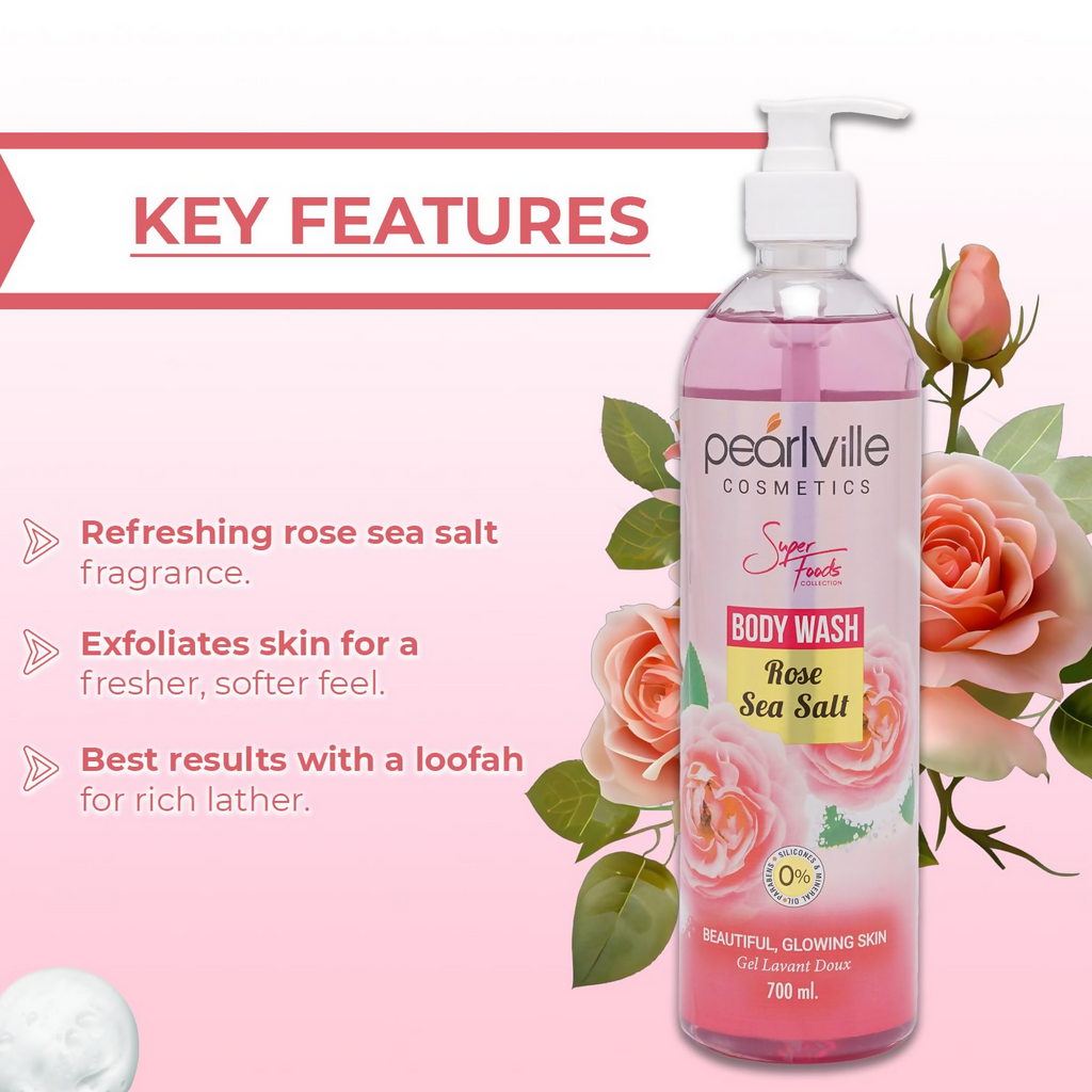 Pearlville Super Foods Collection Rose Sea Salt Body Wash