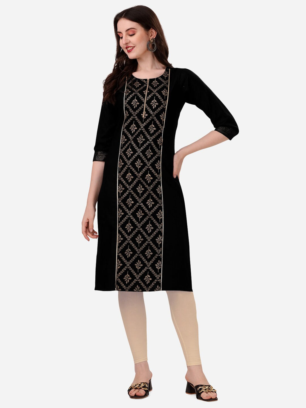 HERE&NOW Women Black Floral Printed Floral Kurta