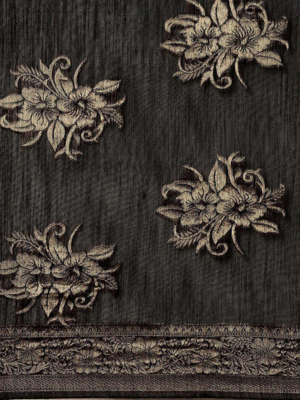 Saree Mall Black Floral Linen Blend Banarasi Saree