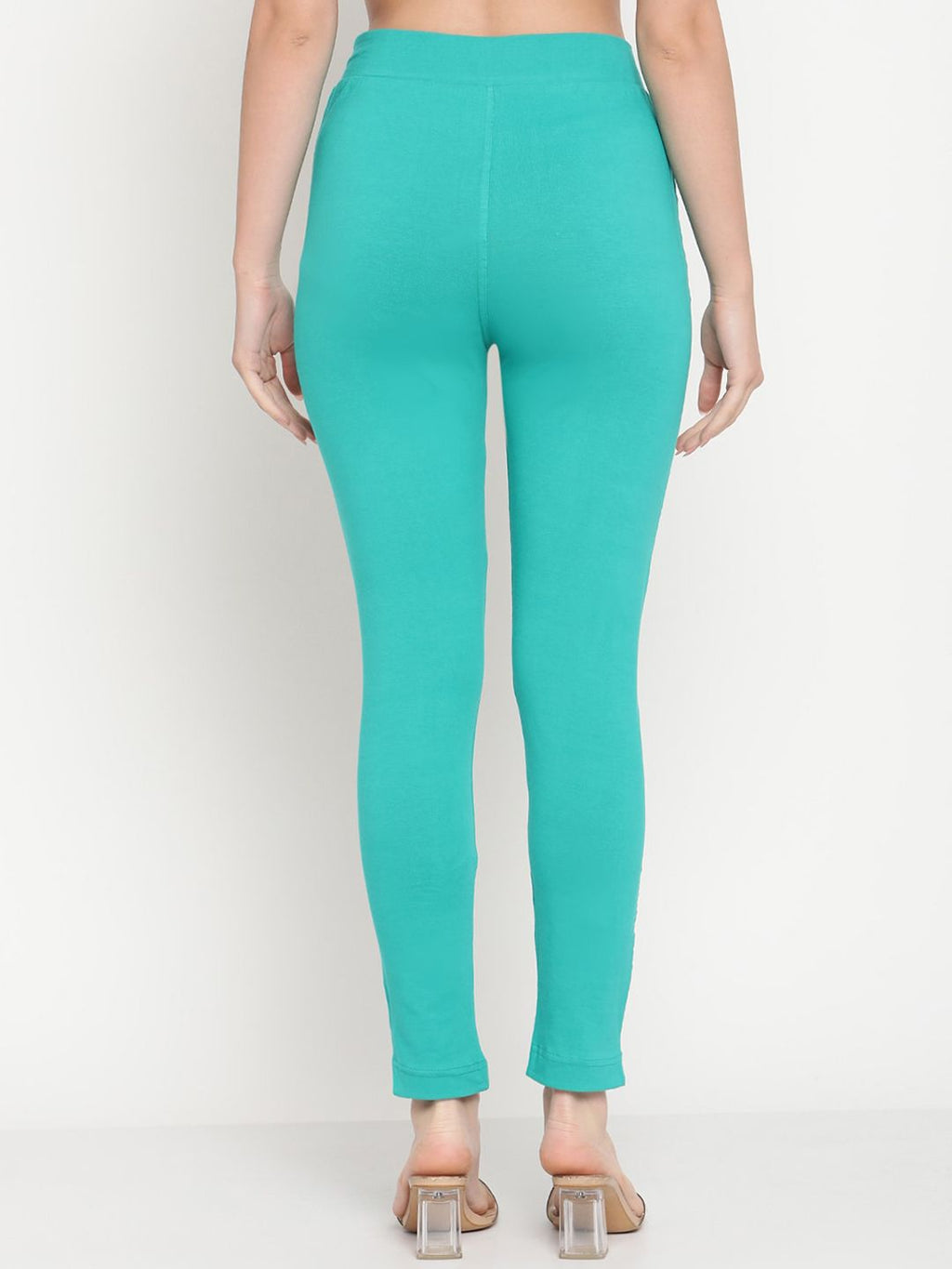 TAG 7 Women Turquoise Blue & Beige Ankle-Length Leggings Pack of 2