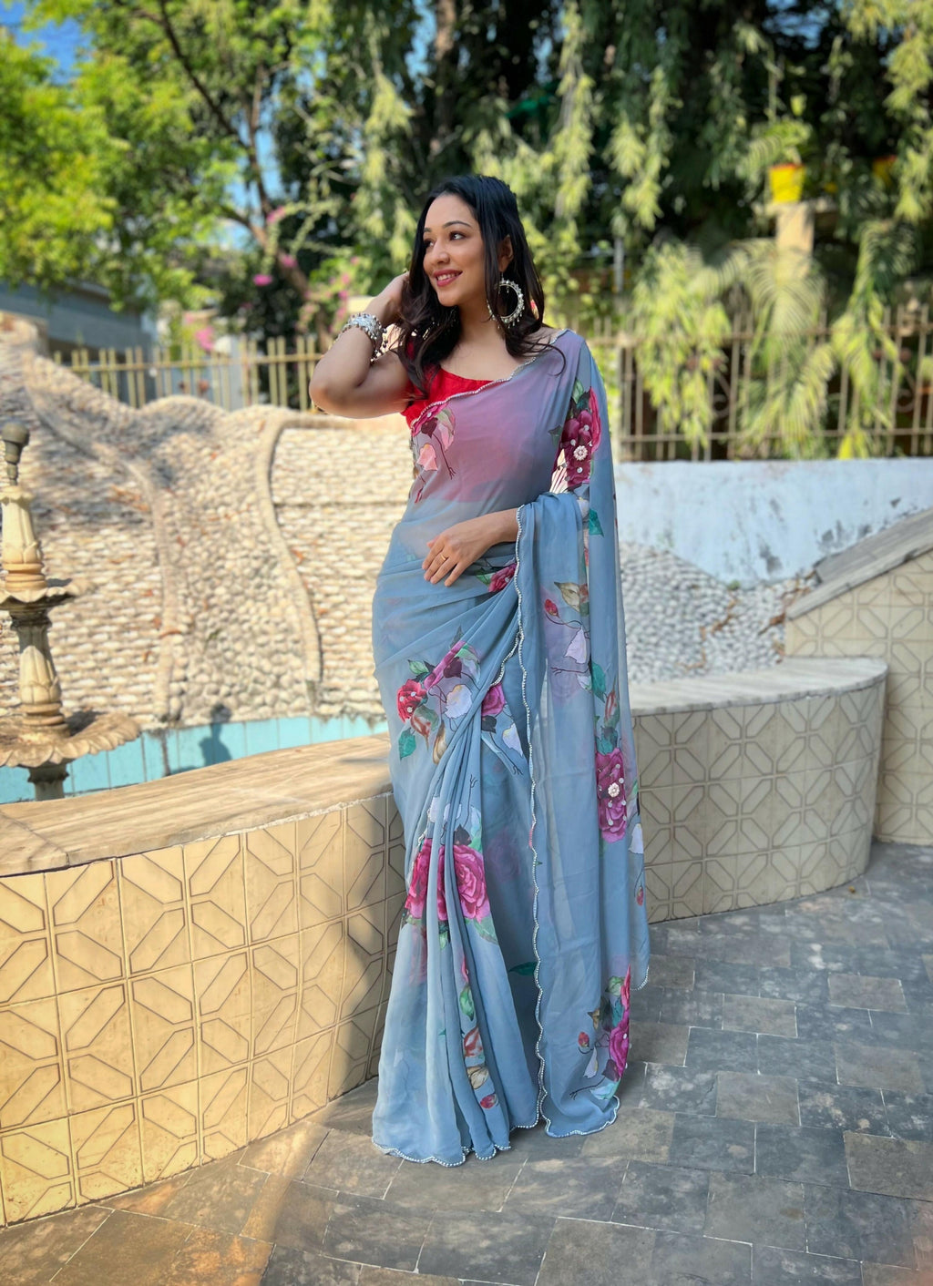 Vamsee Sneh-Khatali Grey Georgette Saree