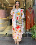 The52 Peach Women's Gorgeous Cotton Fabric Printed Work Straight Kurta Pant and Dupatta Set