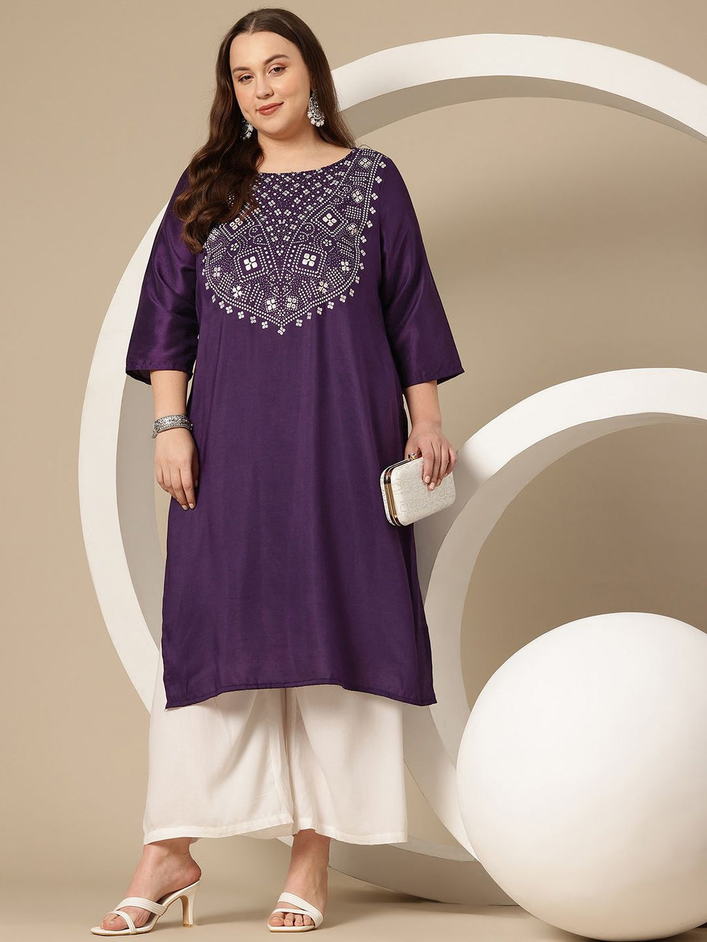 Sztori Plus Size Geometric Print Kurta