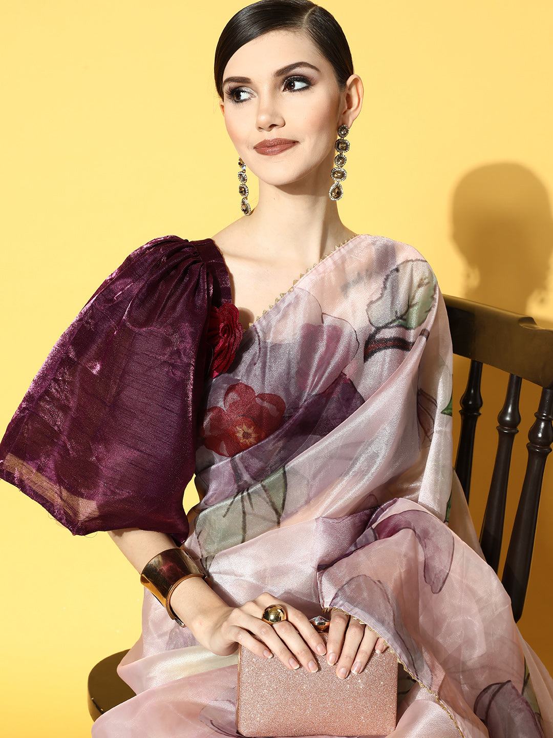 Tikhi Imli Pink & Mauve Floral Organza Saree
