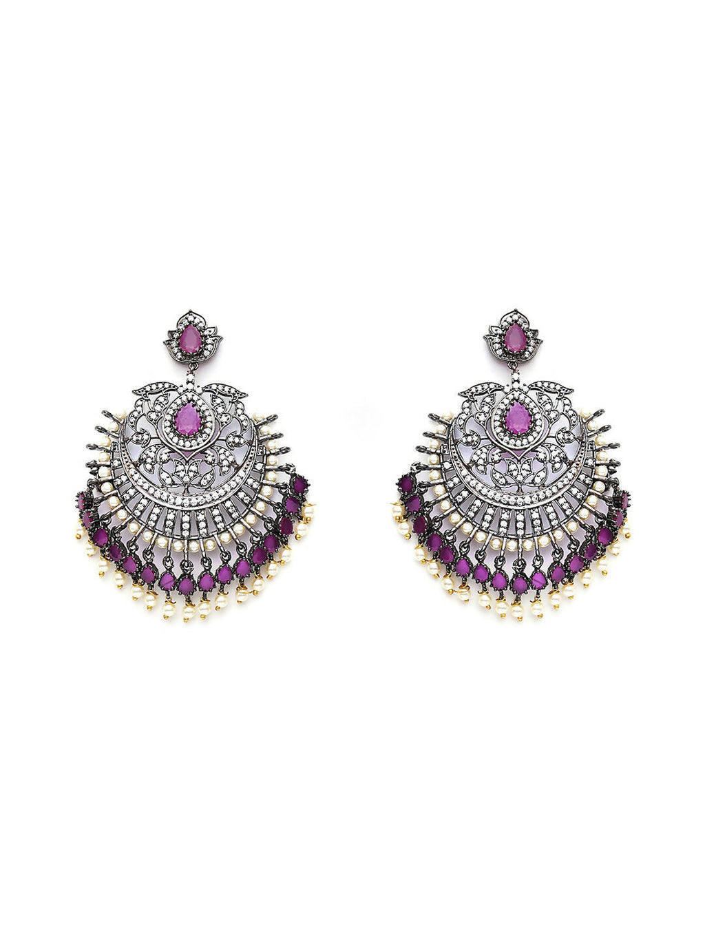 Maroon Silver Plated Earrings- Ruby Raang