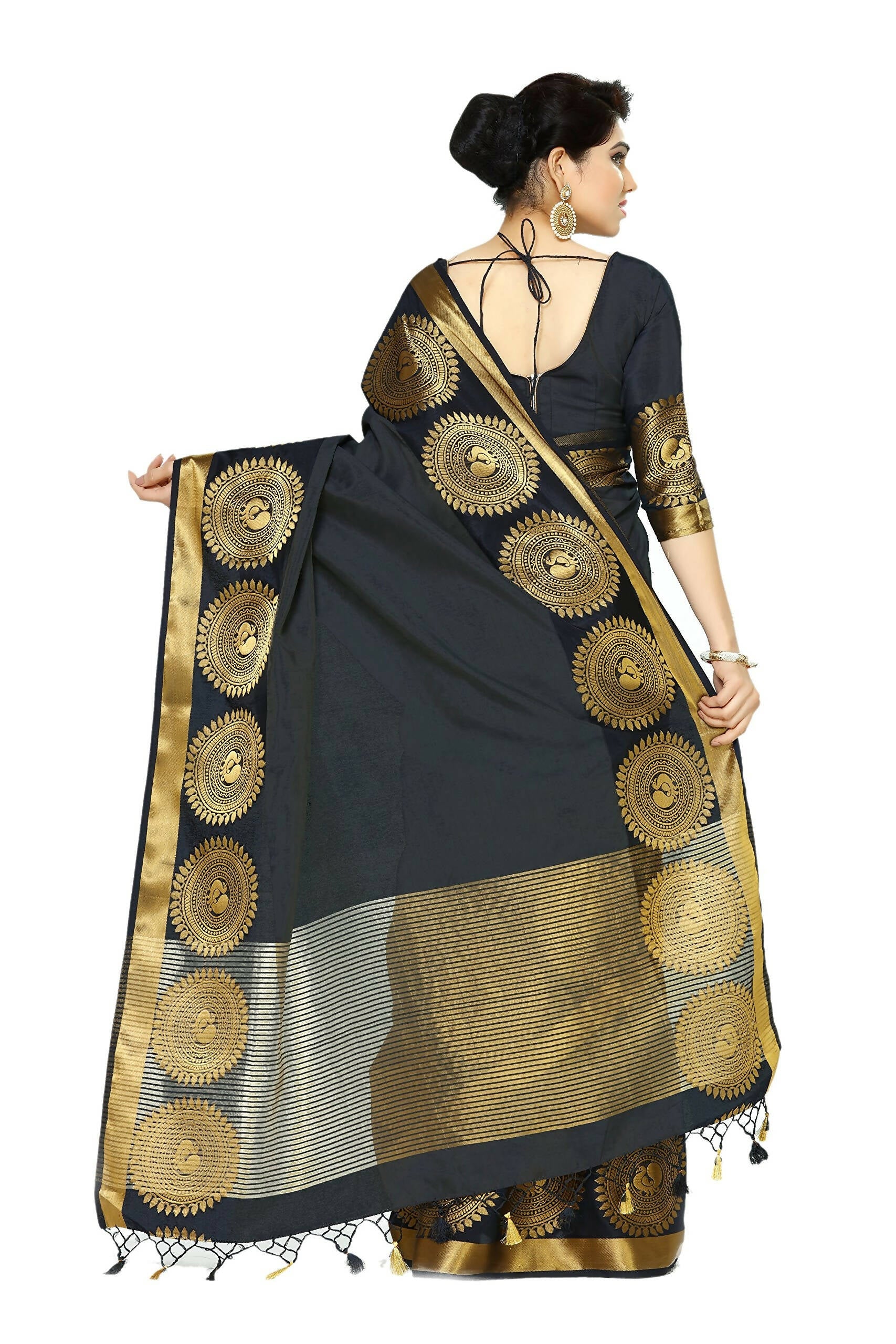Mimosa Women's Banarasi Tussar Silk Black Saree