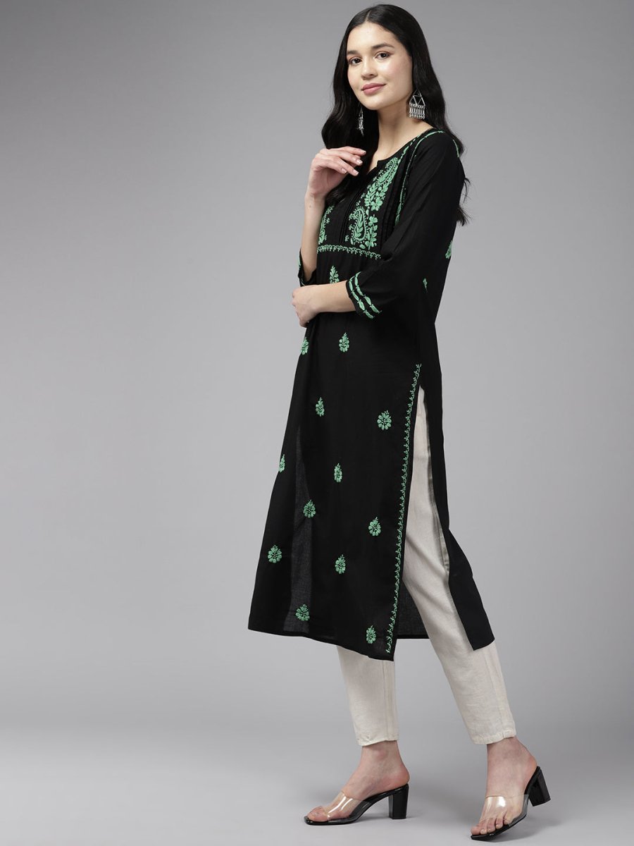 ADA Women Ethnic Motifs Embroidered Cotton Chikankari Floral Kurta