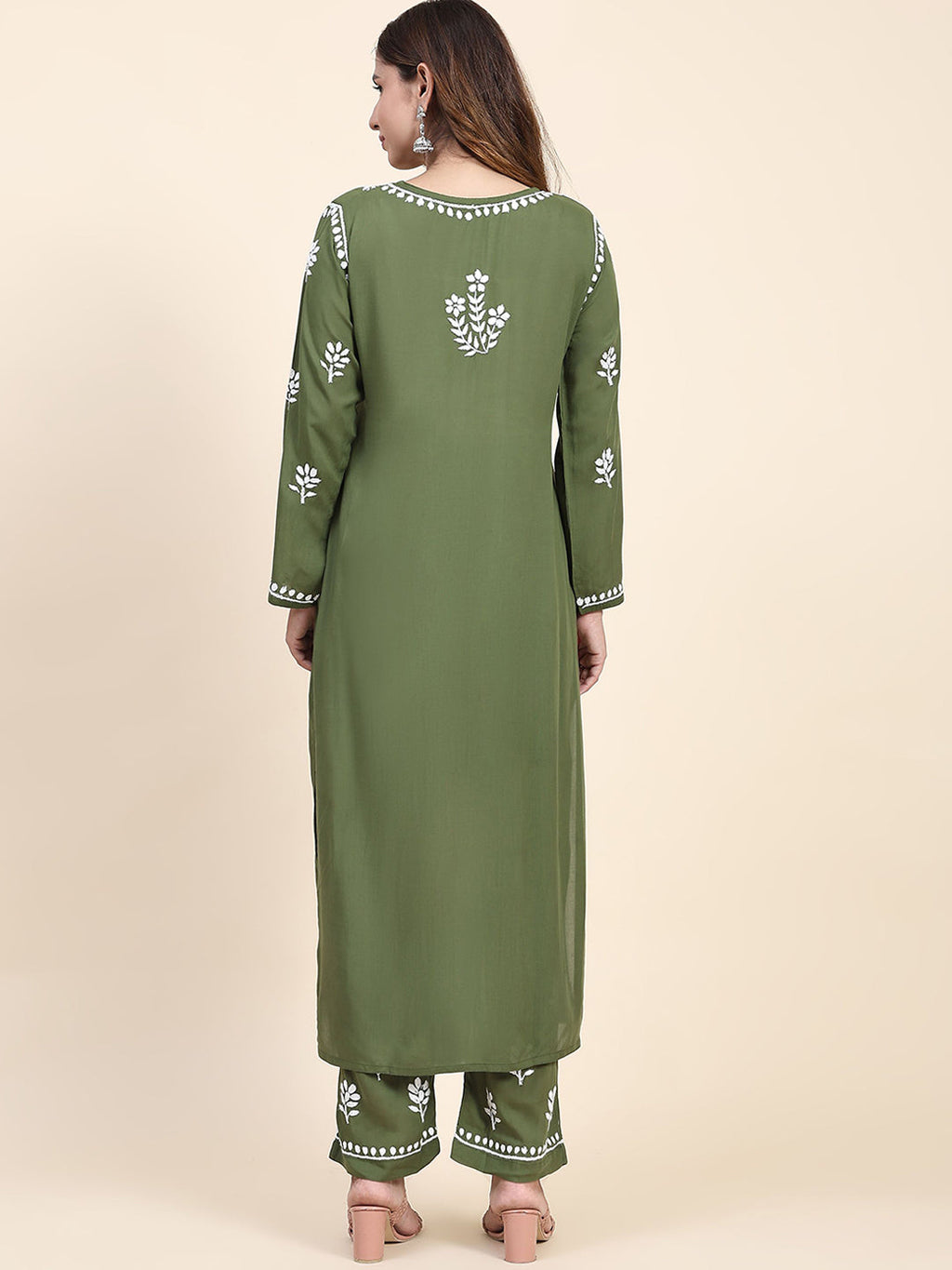 HOUSE OF KARI Floral Embroidered Thread Work Pure Cotton Kurta with Trousers