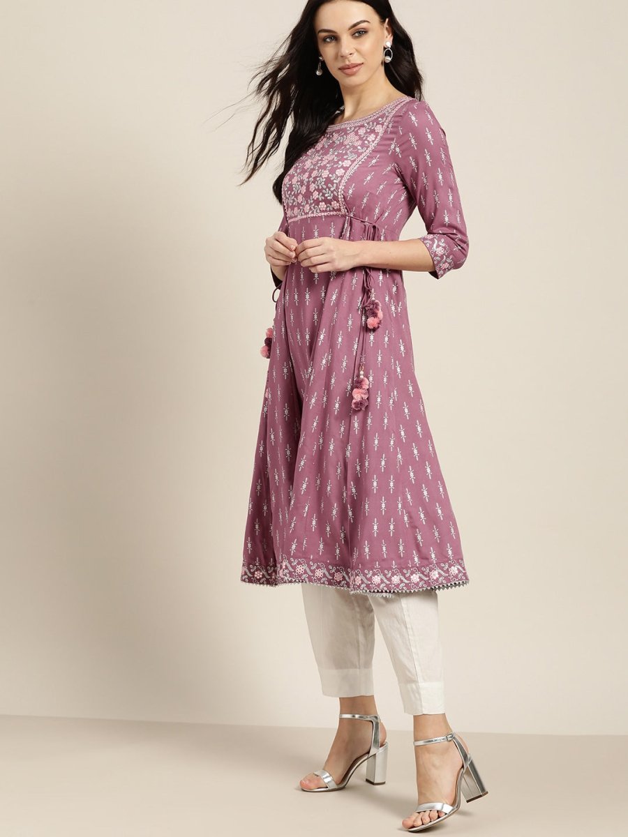 All About You Purple & Silver Ethnic Motifs Gotta Patti Detail Kurta