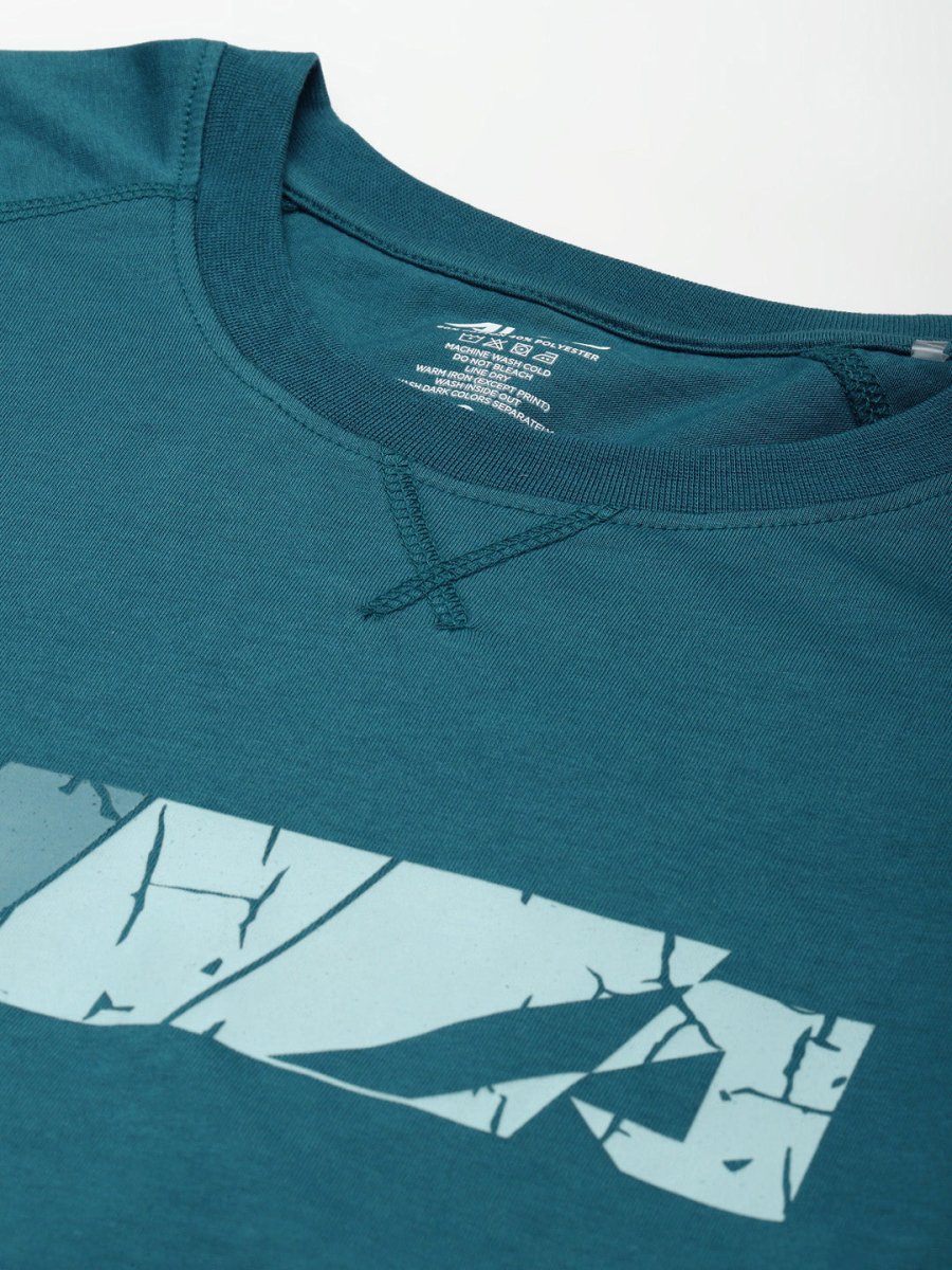 Alcis Men Teal Printed Slim Fit Running T-shirt