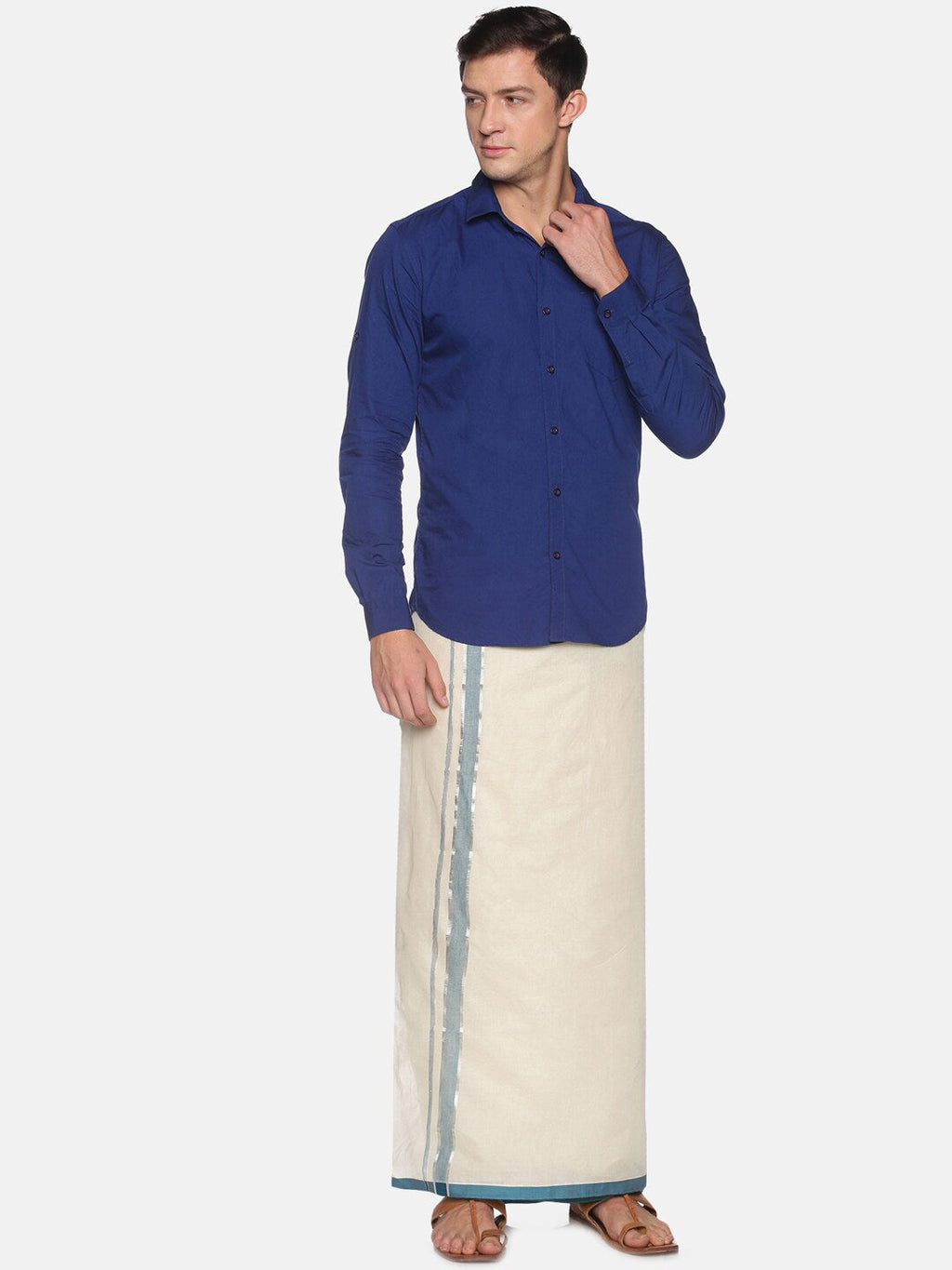 Sethukrishna Mens Off White Traditional Kerala Double Mundu