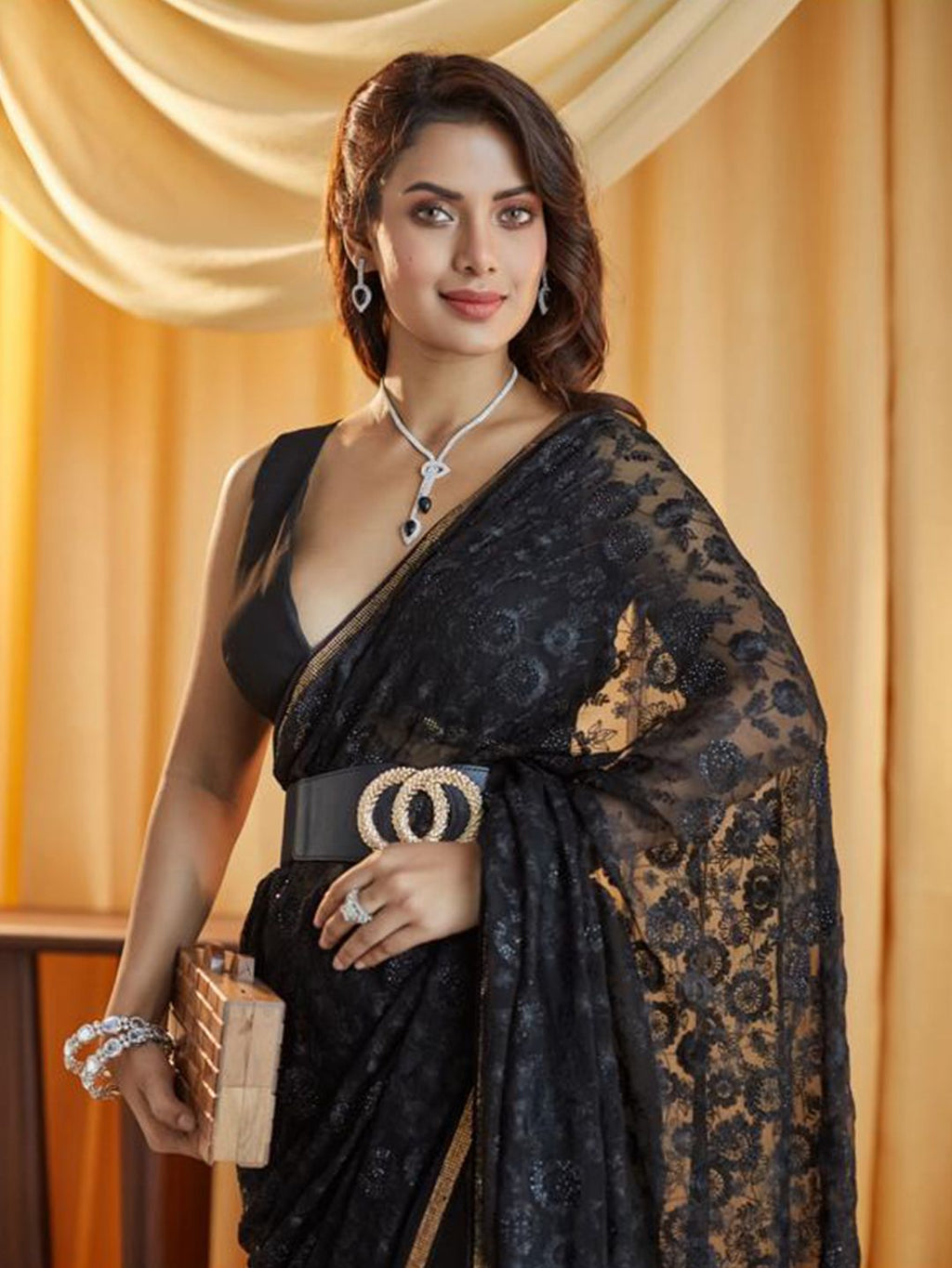 kasee Embellished Chikankari Pure Chiffon Saree