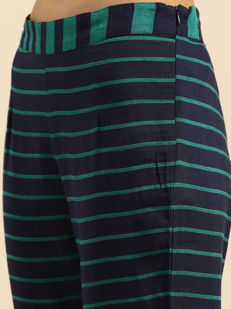 All About You Women Blue & Green Pure Cotton Kurta with Trousers