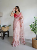 Vamsee Peach Organza Saree