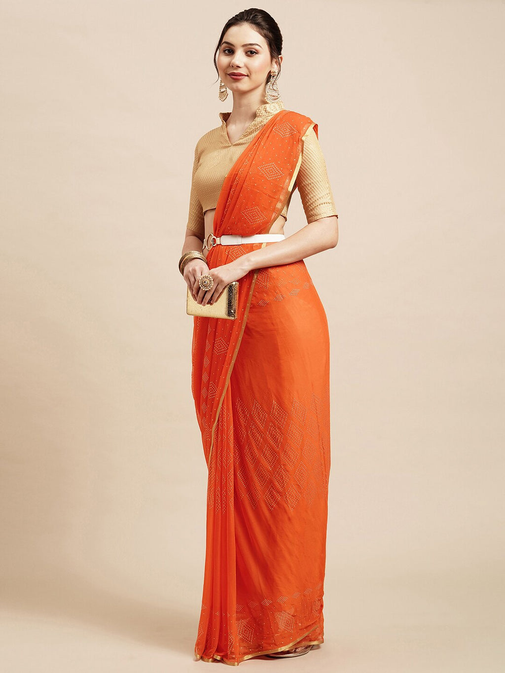 Saree Mall Orange & Gold-Toned Floral Sarees