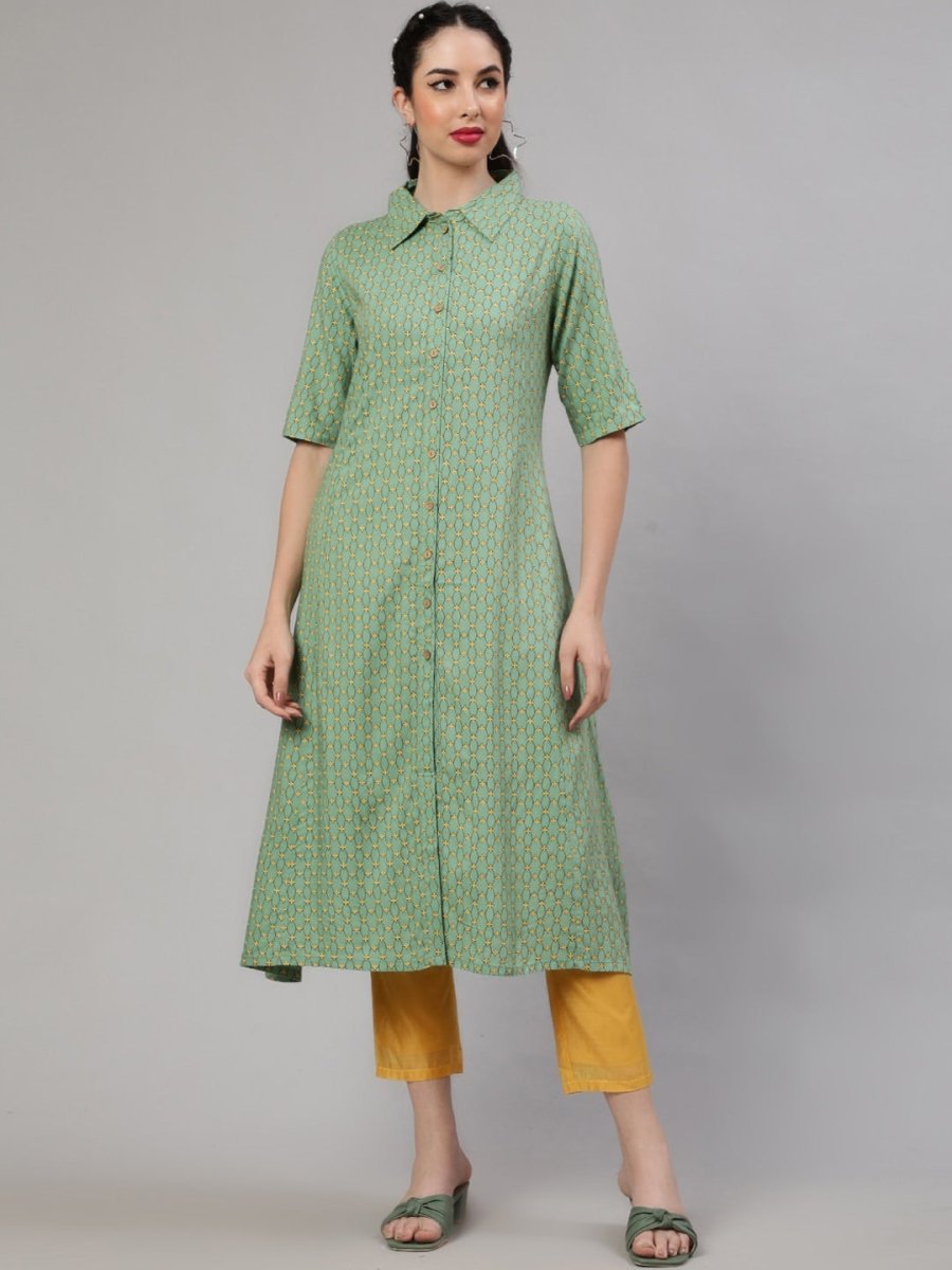 Aks Floral Printed Regular A-Line Kurta With Trousers