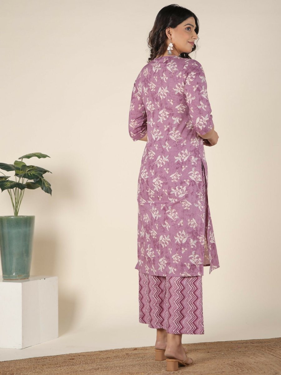 Aramya Pink Soft Cotton Floral Print Straight Kurta Set for Women