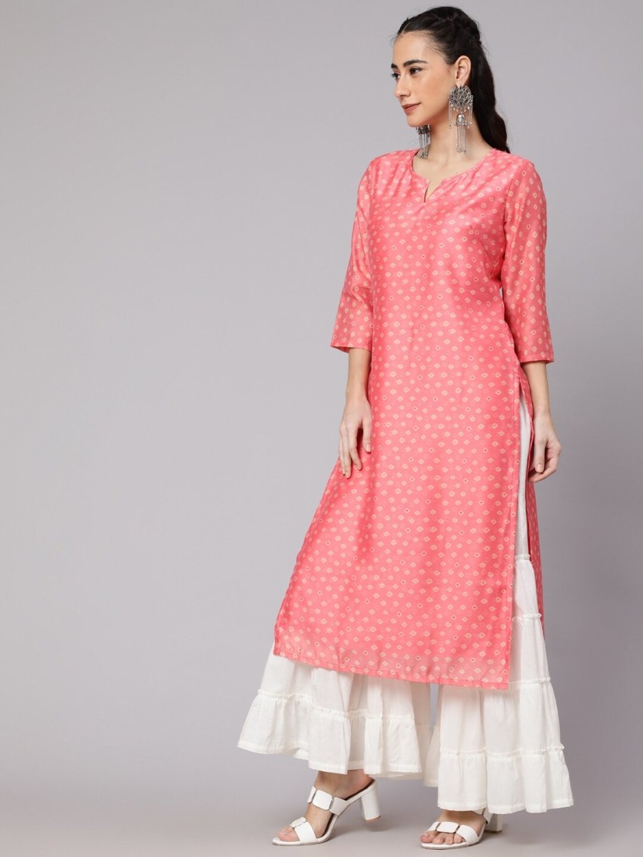 Aks Ethnic Motifs Printed Round Neck Chanderi Silk Straight Kurta