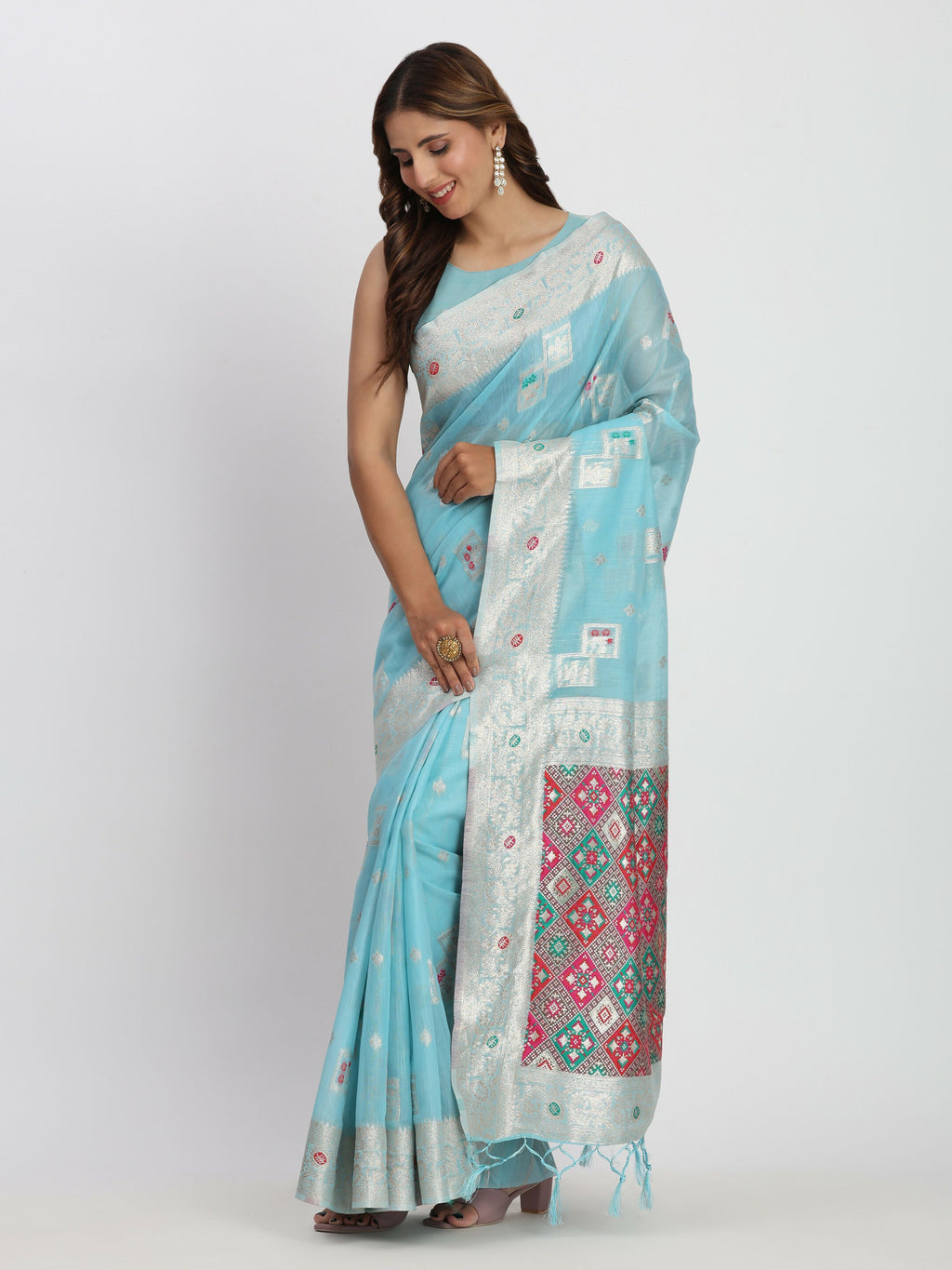 Shree Shyam Fashion Linen Cotton Sky Blue Saree
