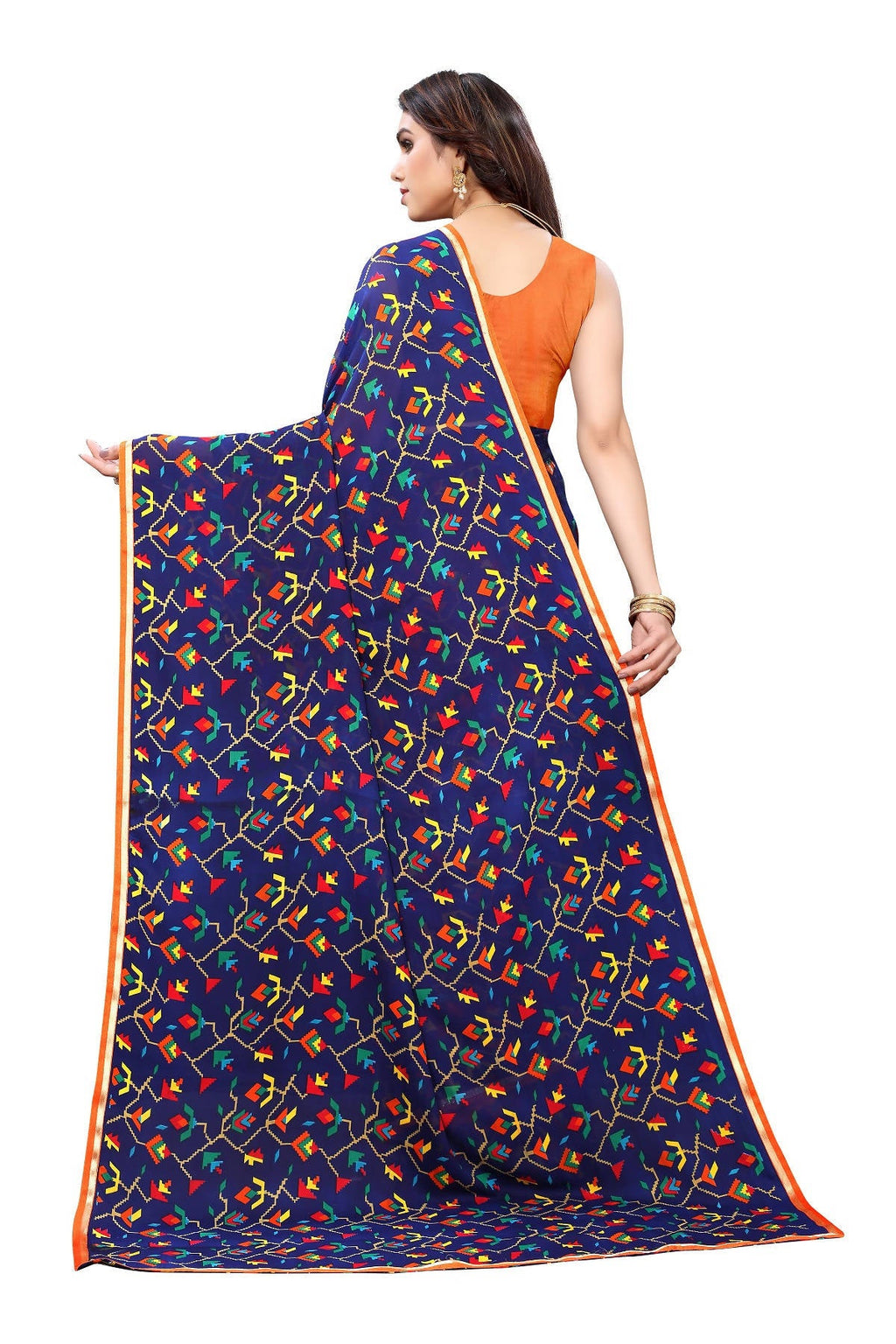 Vamika Ethnic Fire Blue Printed With Lace Saree
