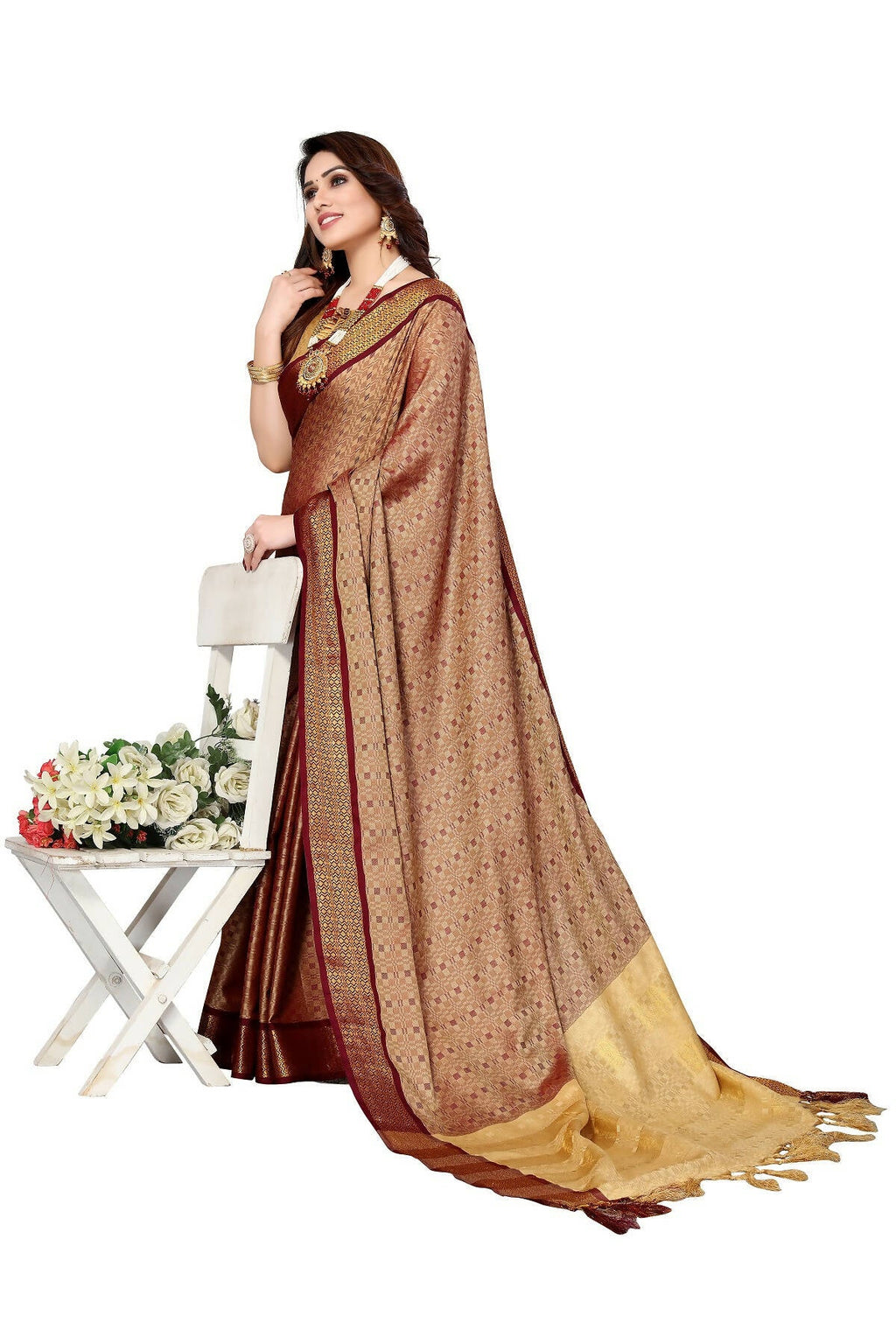 Vamika Weaving Brown Cotton Silk Saree