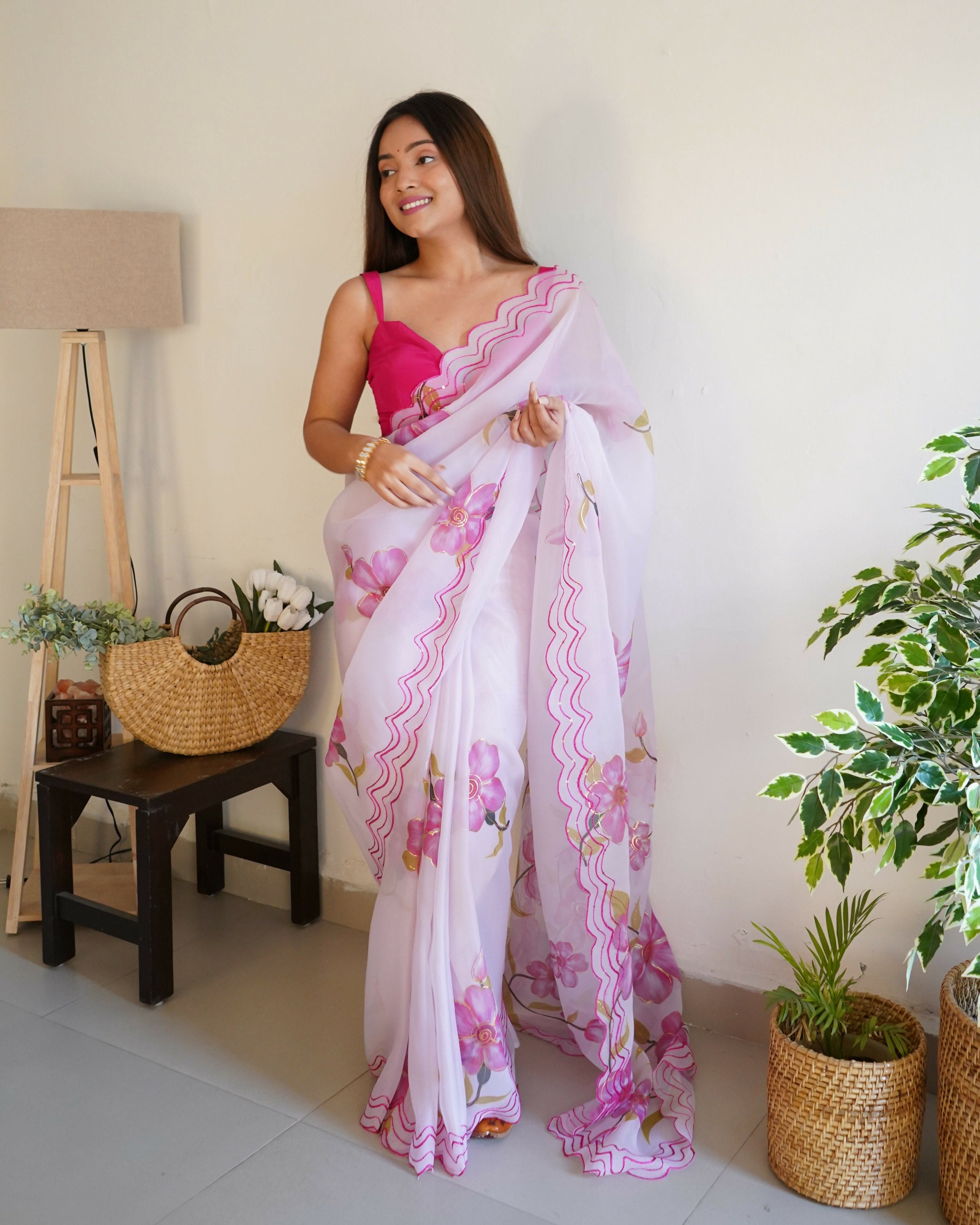 Vamsee Divisha White Organza Saree