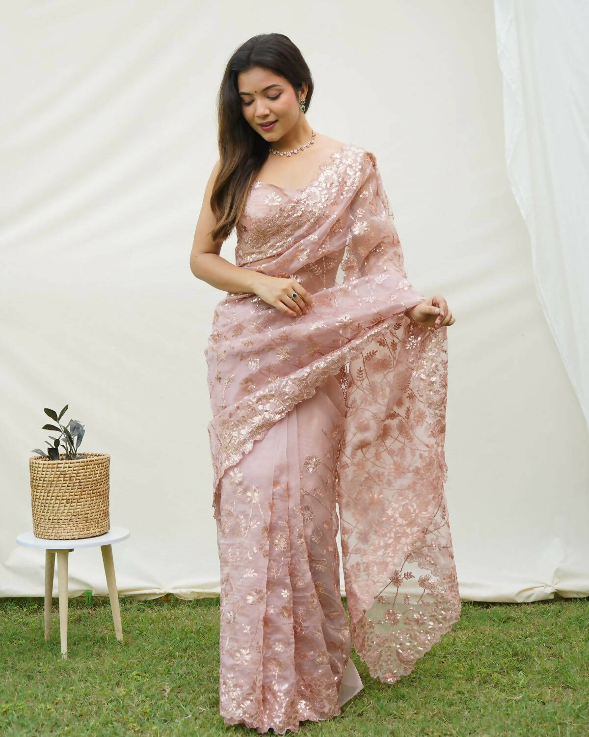Vamsee Brown Organza Saree