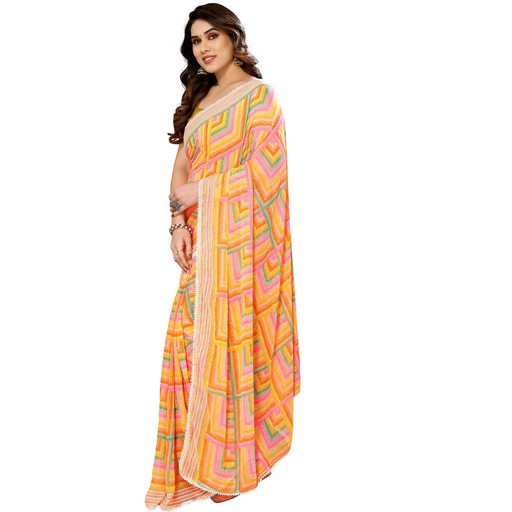 Women's Partywear Designer Yellow Georgette Fancy Saree - Satrangi