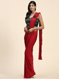 Red Imported Fabric Plain Ready to wear Saree with stitched Blouse - Vrinda