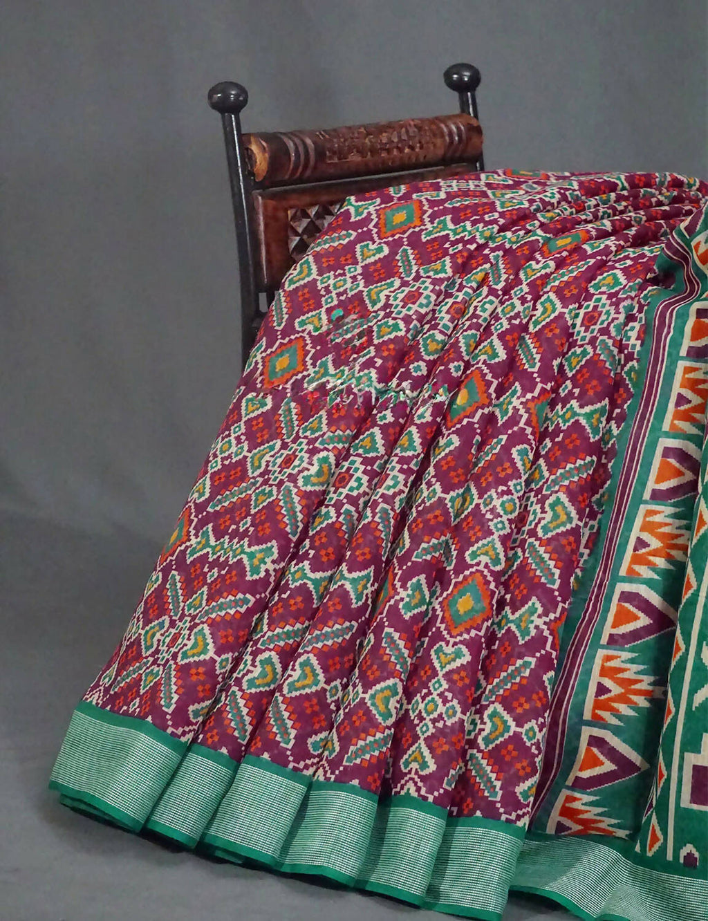 Combination Of Jamuni Colour With Patola Print Semi Chanderi Saree With Contrast Blouse By Gayathri Reddy Designer Studio