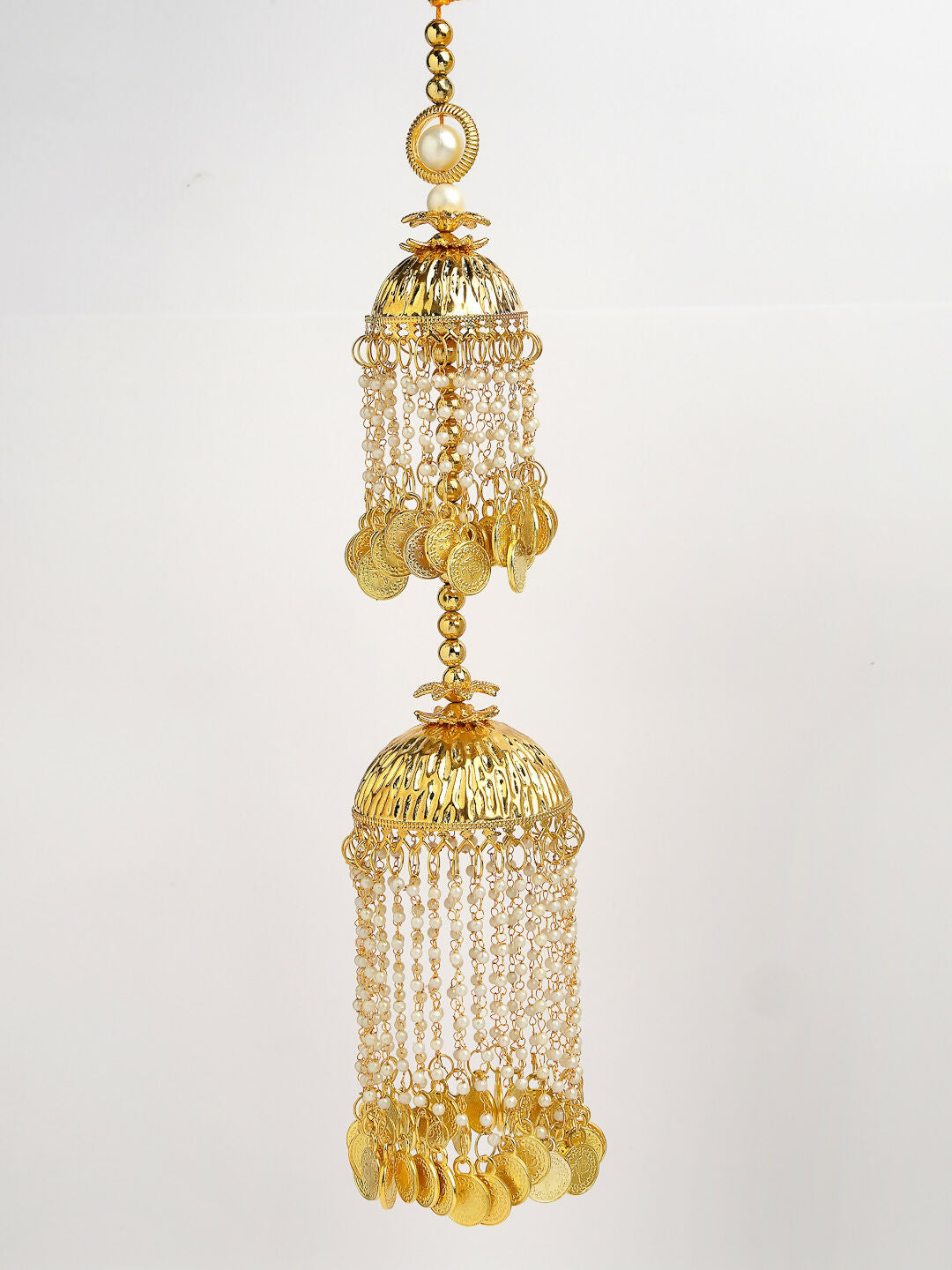 NVR Women's Pack Of 2 Gold-Polished & White Pearl Beaded Bridal Layered Heavy Kaleera Sets