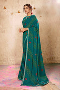 Teal Georgette Bandhni Printed Saree With Unstitched Blouse Piece - Shanaya