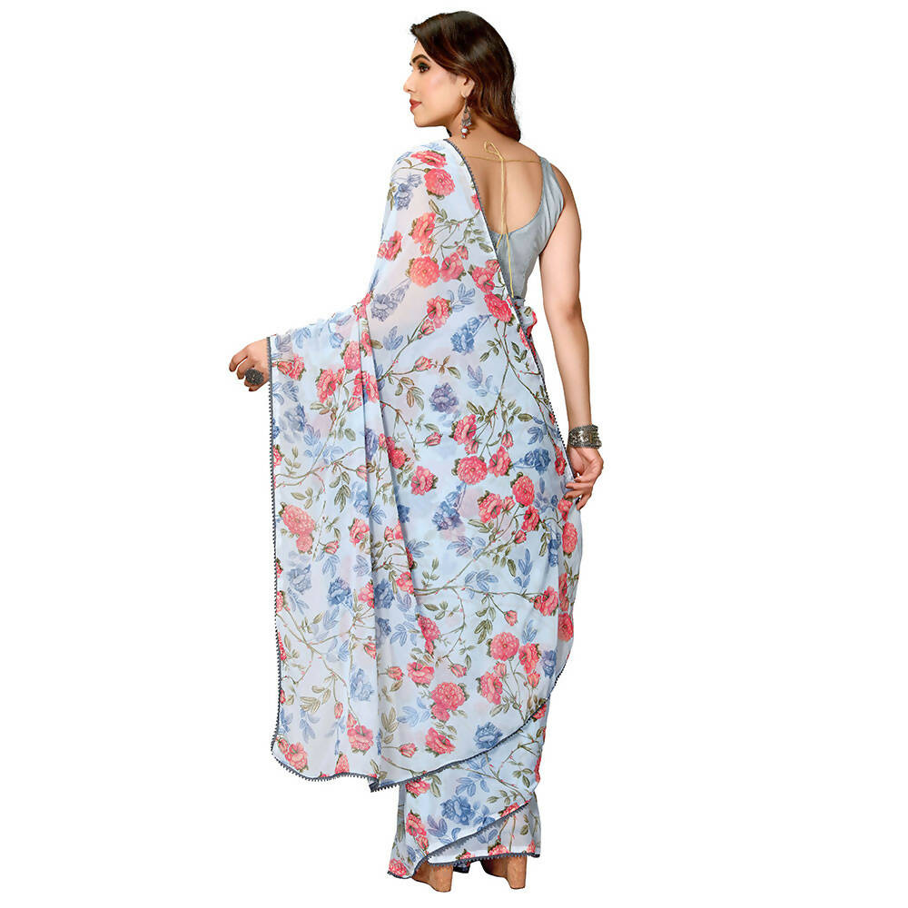 Women's Partywear Designer Sky blue Georgette Fancy Saree - Satrangi