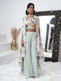 Sea Green Digital Chinon Handwork Top with Palazzo & Shrug - Naomika