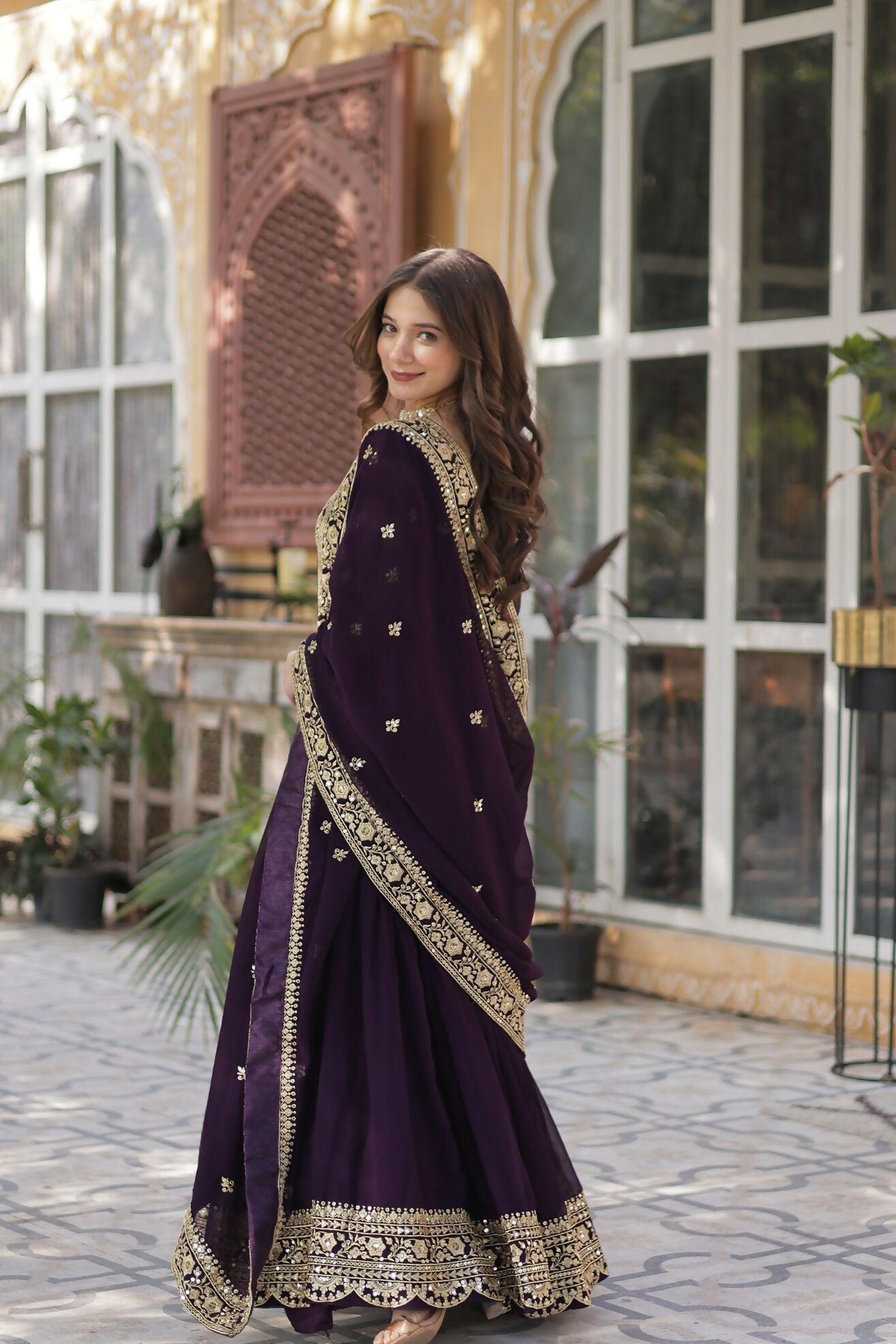Joban Fashion Wine Georgette Sequence Embroidery Work Kurta Set