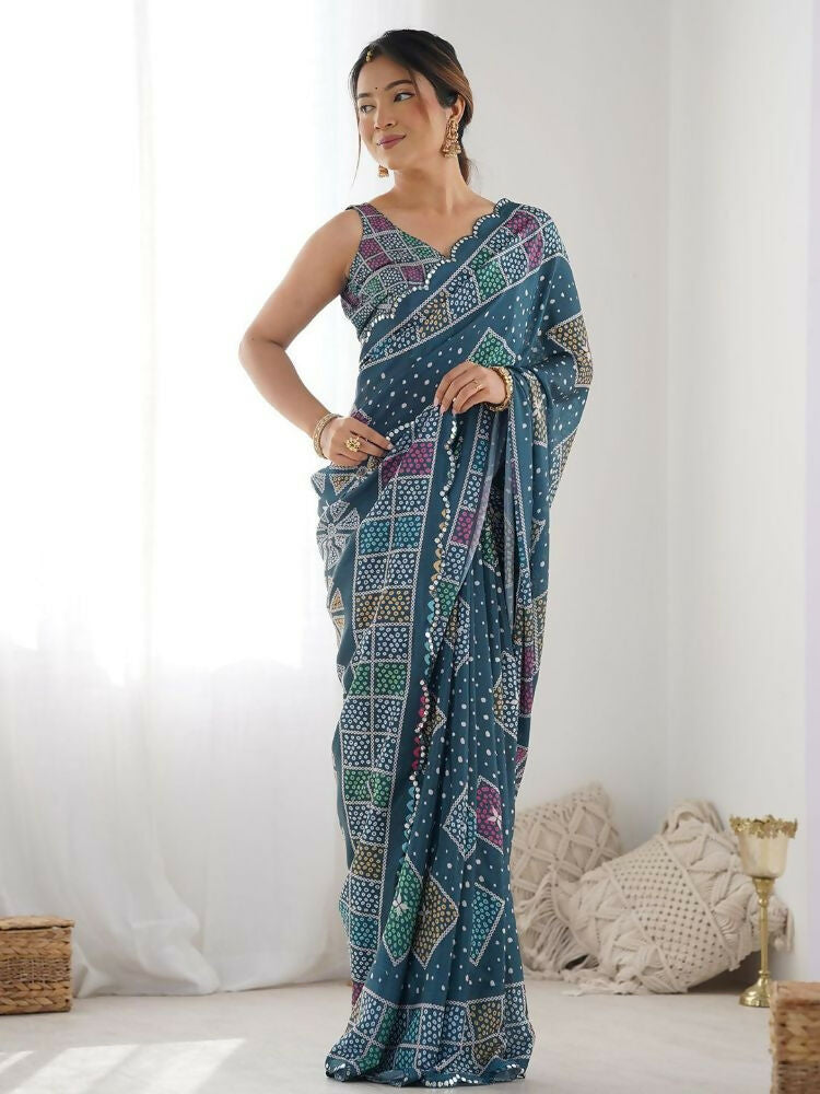 PR Fashion Moppich Georgette Digital Print With Mirror Work Saree