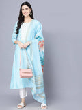 Myshka Women Turquoise Blue Panelled Pure Cotton Kurta with Trousers With Dupatta