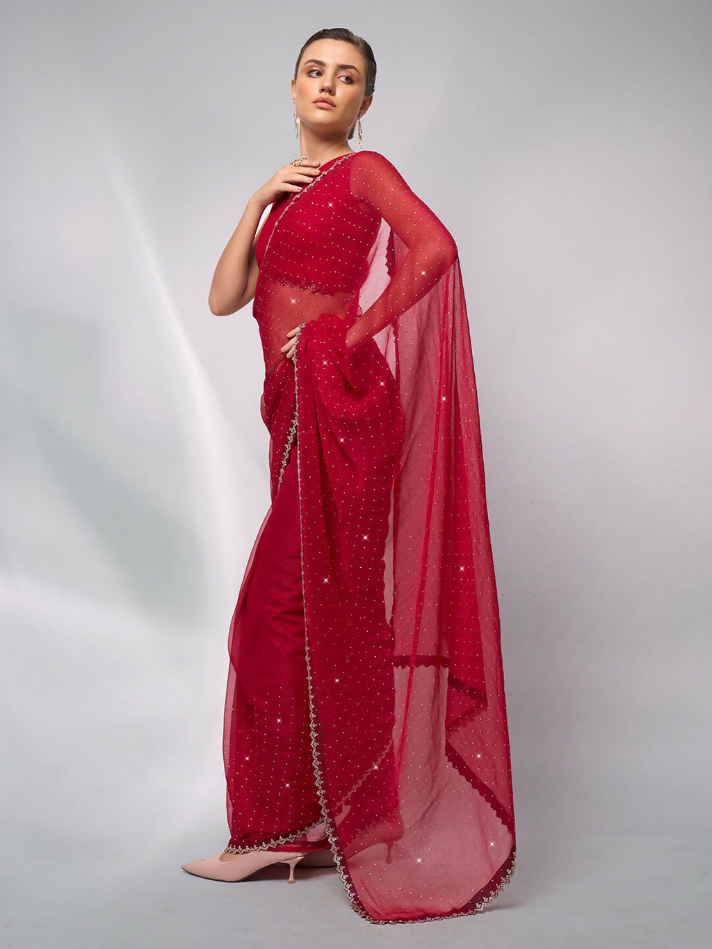 Red Moss Swarovski Designer Saree - Shezlin