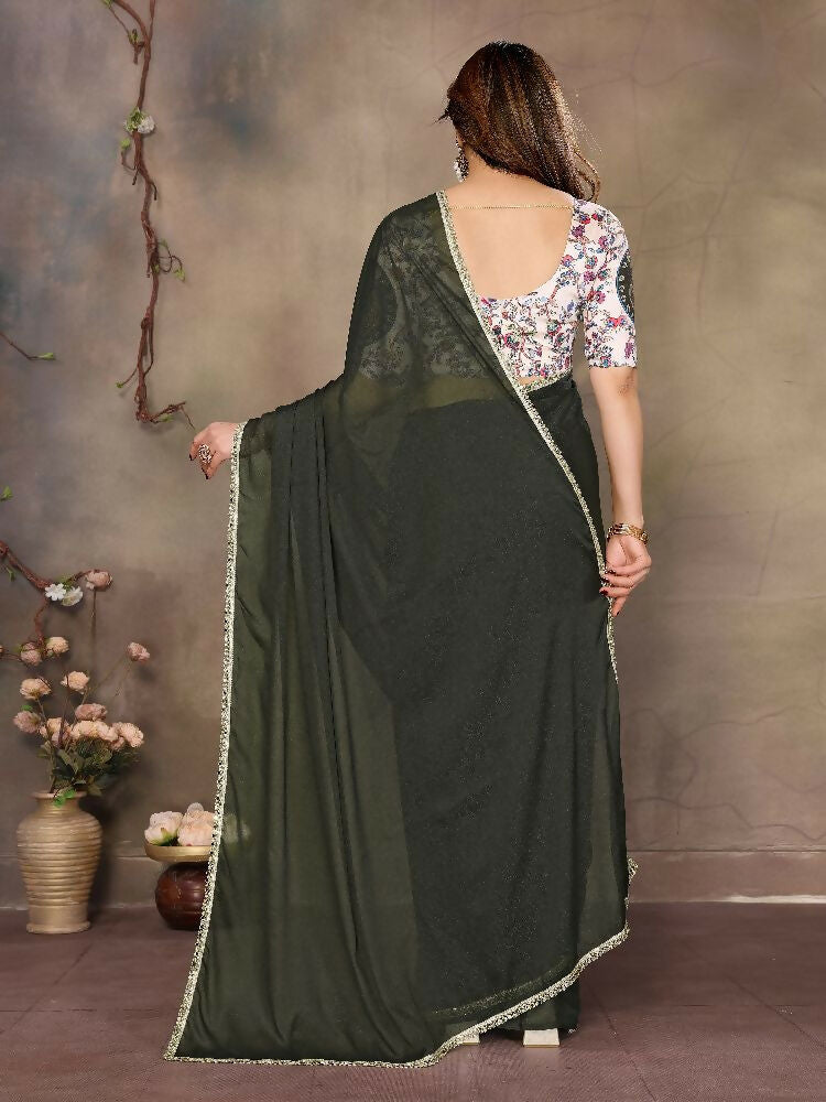 PR Fashion Mehen Star Georgette Solid Georgette With Mirror Border Saree