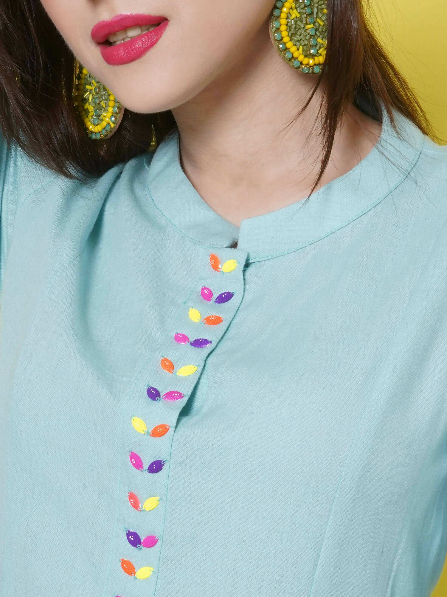 Women Republic Light Blue Cotton Kurta Set