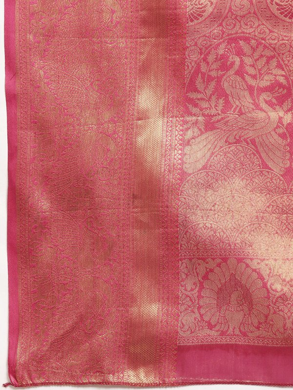 Mustard Brocade Zari Woven Floral Saree with Unstitched Blouse - Hiral Fashion