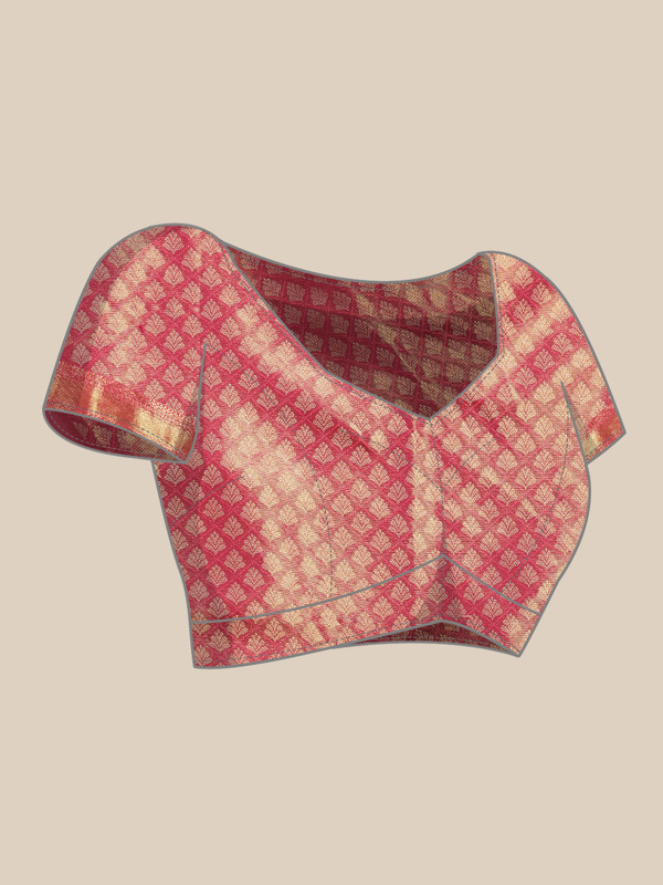 Mustard Brocade Zari Woven Floral Saree with Unstitched Blouse - Hiral Fashion